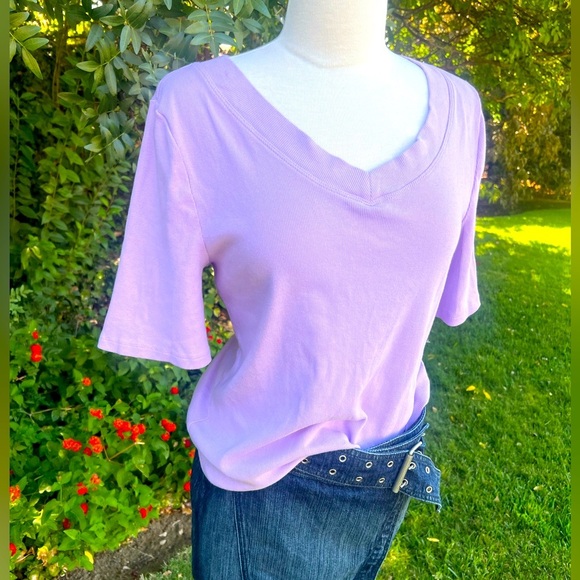 Talbots Lilac V-Neck Short Sleeve Top - Picture 2 of 6